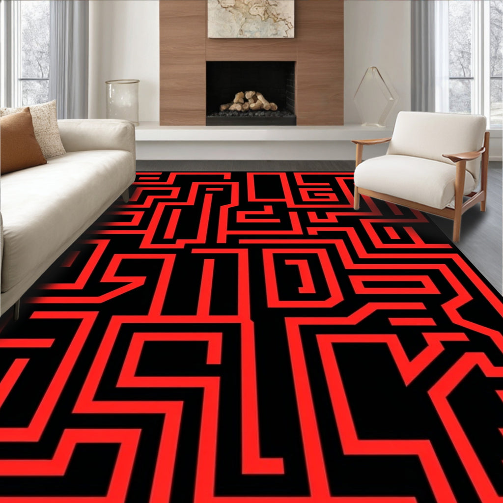 Crimson Labyrinth Lines Rug
