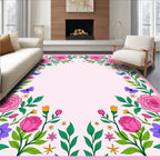 Pink Rose Butterfly Meadow Floral Rug