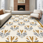 Golden Gray Art Deco Floral Frame Rug