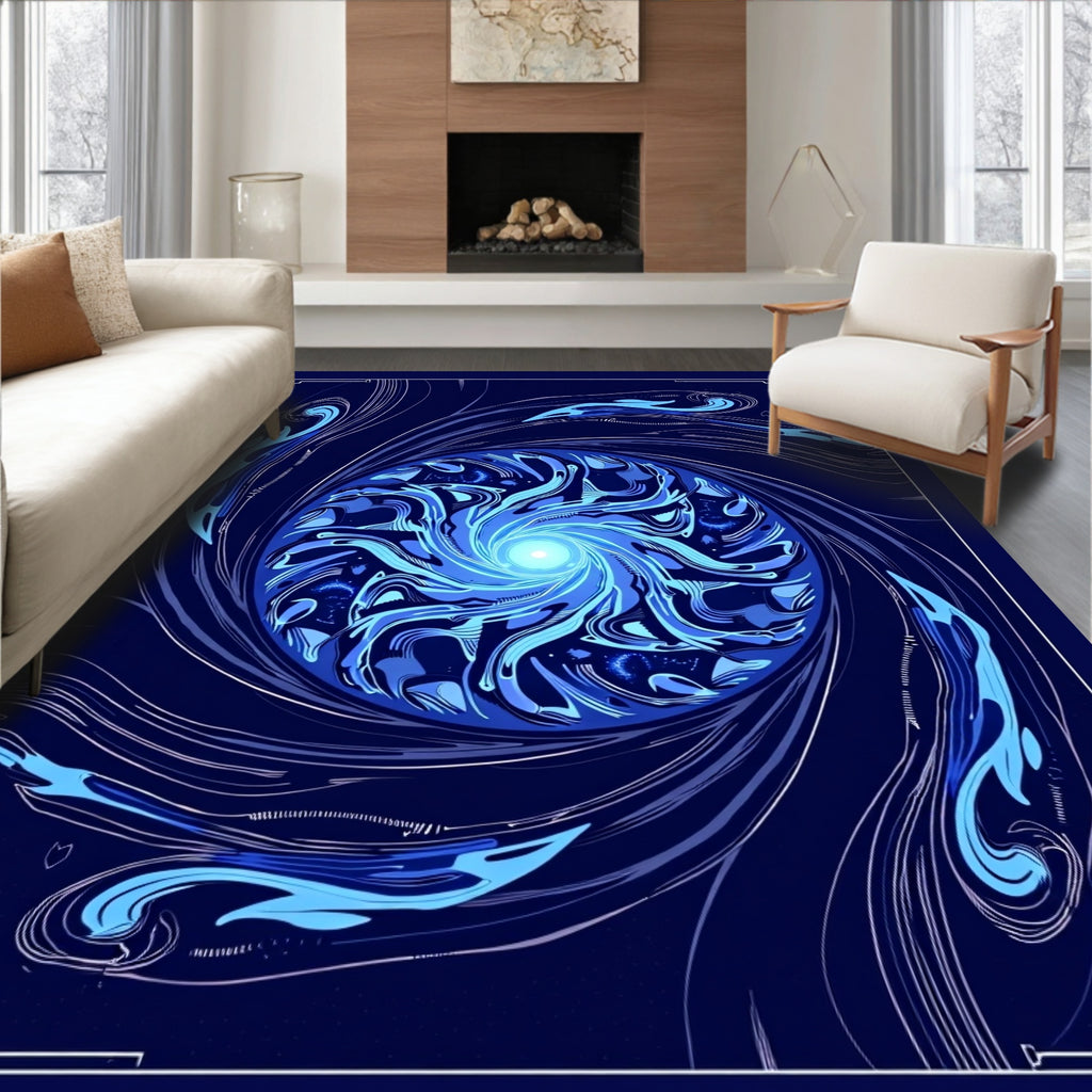 Vibrant Blue Swirling Cosmic Vortex Rug