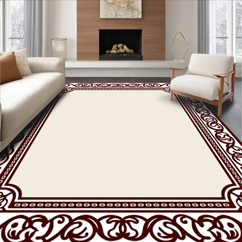 Deep Red Vintage Scroll Border Rug