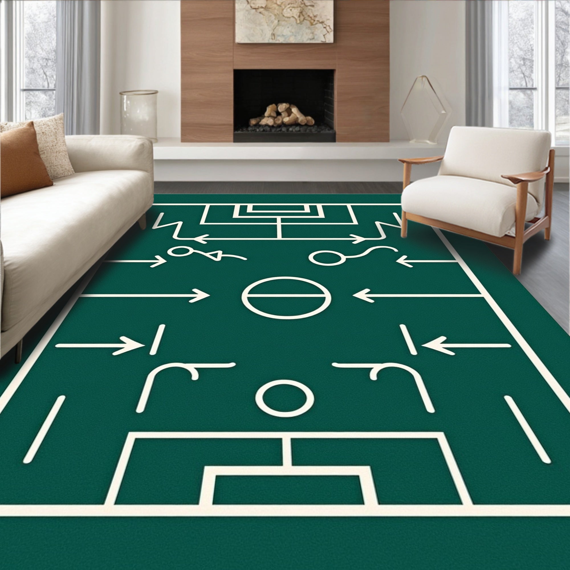 Green Soccer Tactics Field Rug