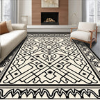 Black Geometric Border Star Motif Rug