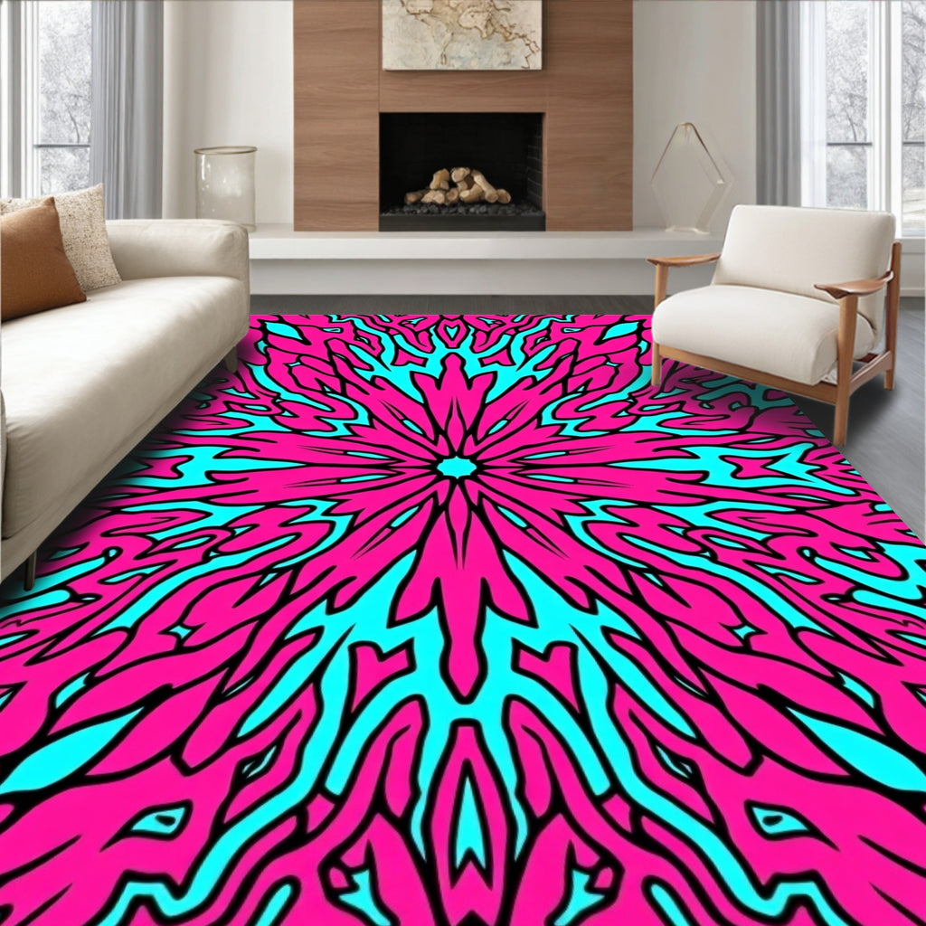 Electric Pink Cyan Psychedelic Bloom Rug