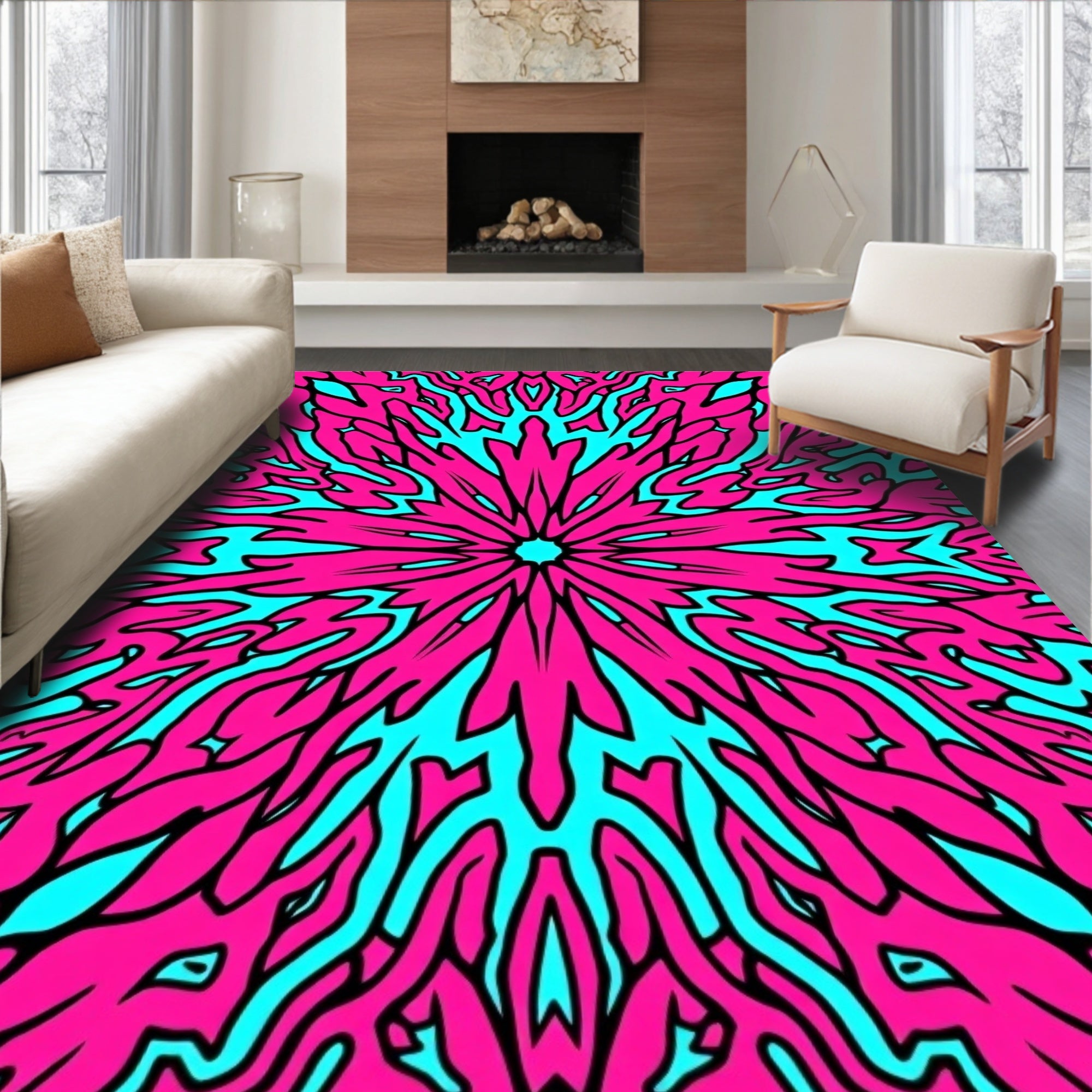 Electric Pink Cyan Psychedelic Bloom Rug