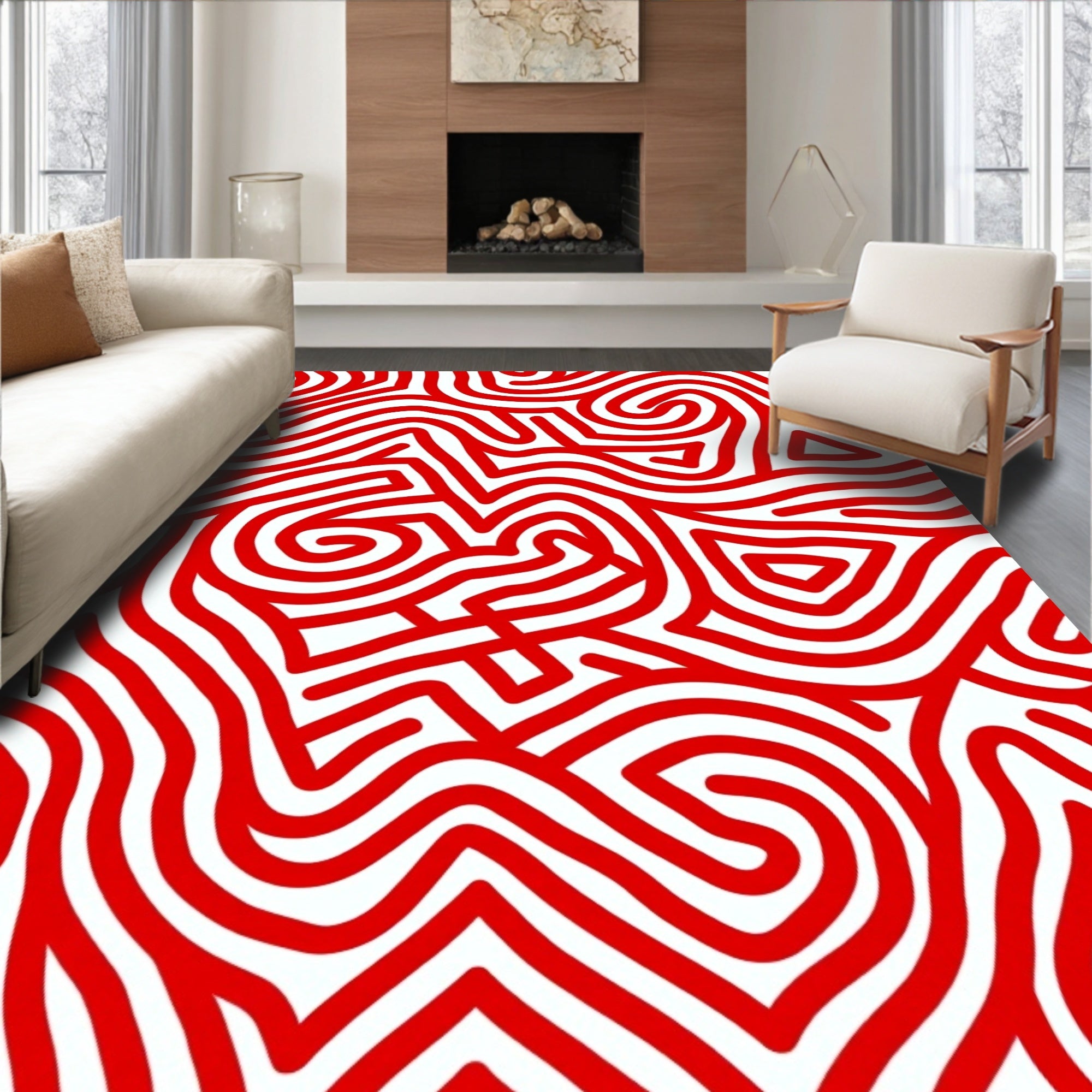 Crimson Swirl Maze Rug
