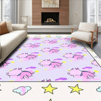 Whimsical Pink Unicorn Cloud Stars Rug