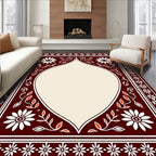 Crimson Floral Border Medallion Cream Rug
