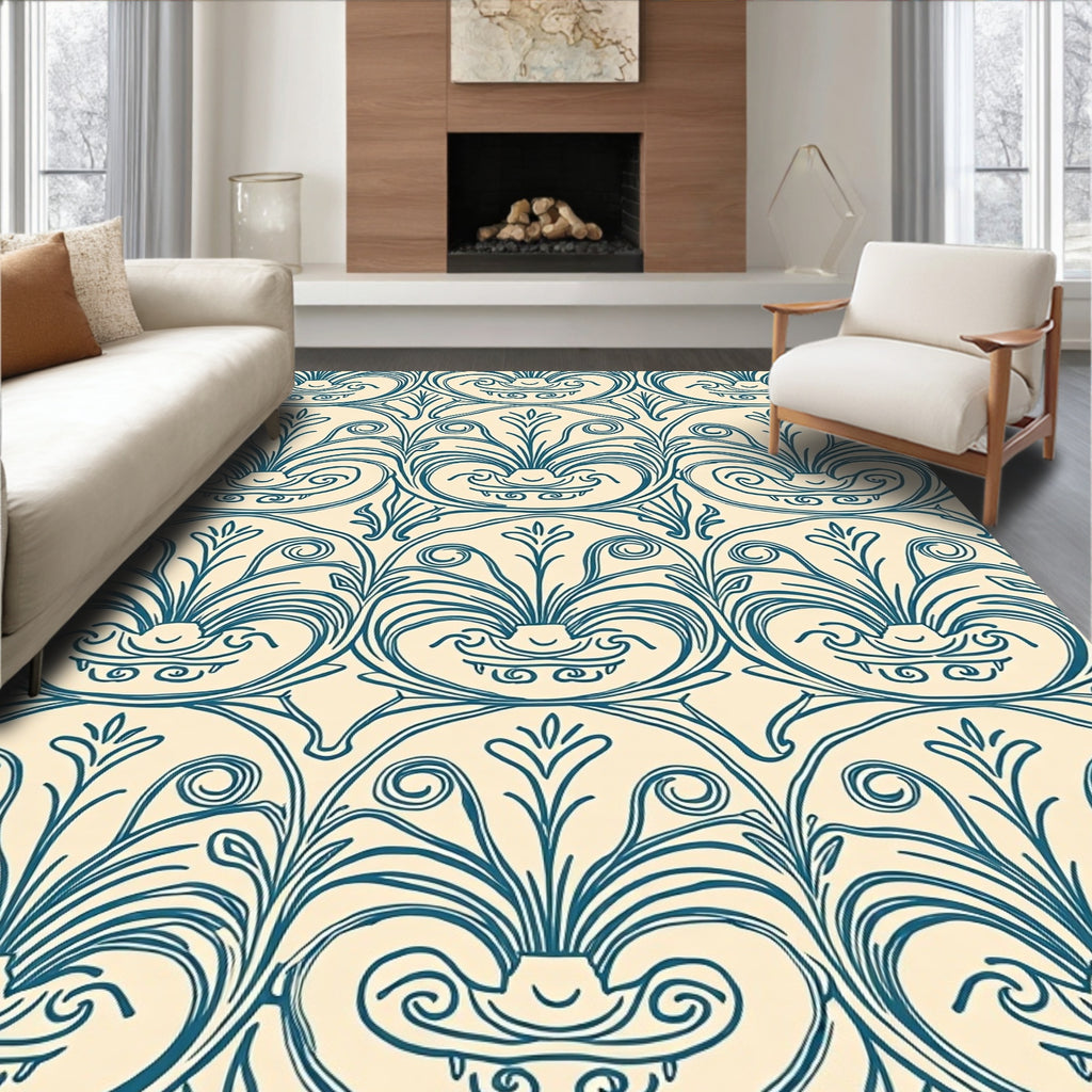 Teal Acanthus Scroll Medallion Rug