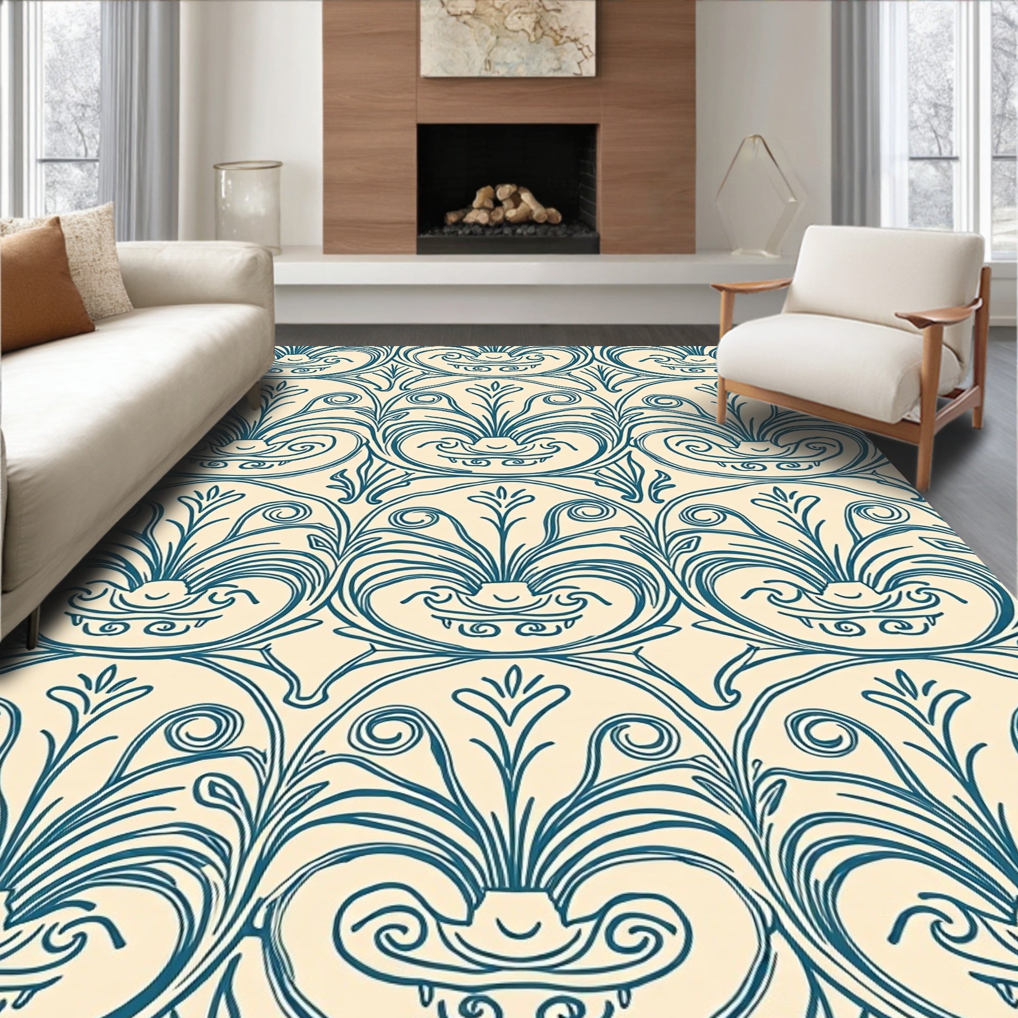 Teal Acanthus Scroll Medallion Rug