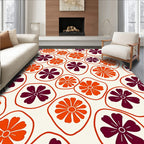Retro Orange Plum Flower Circles Rug