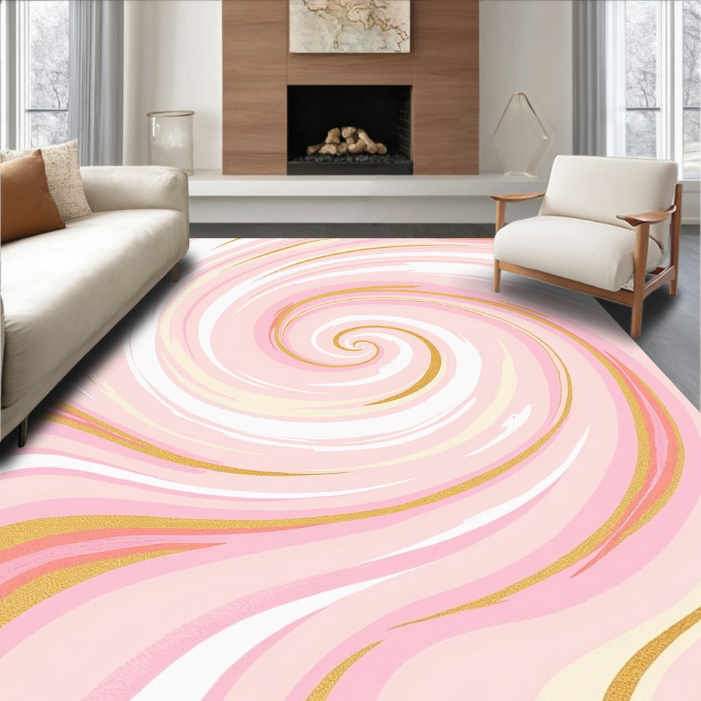 Pink Gold Swirl Marbling Rug