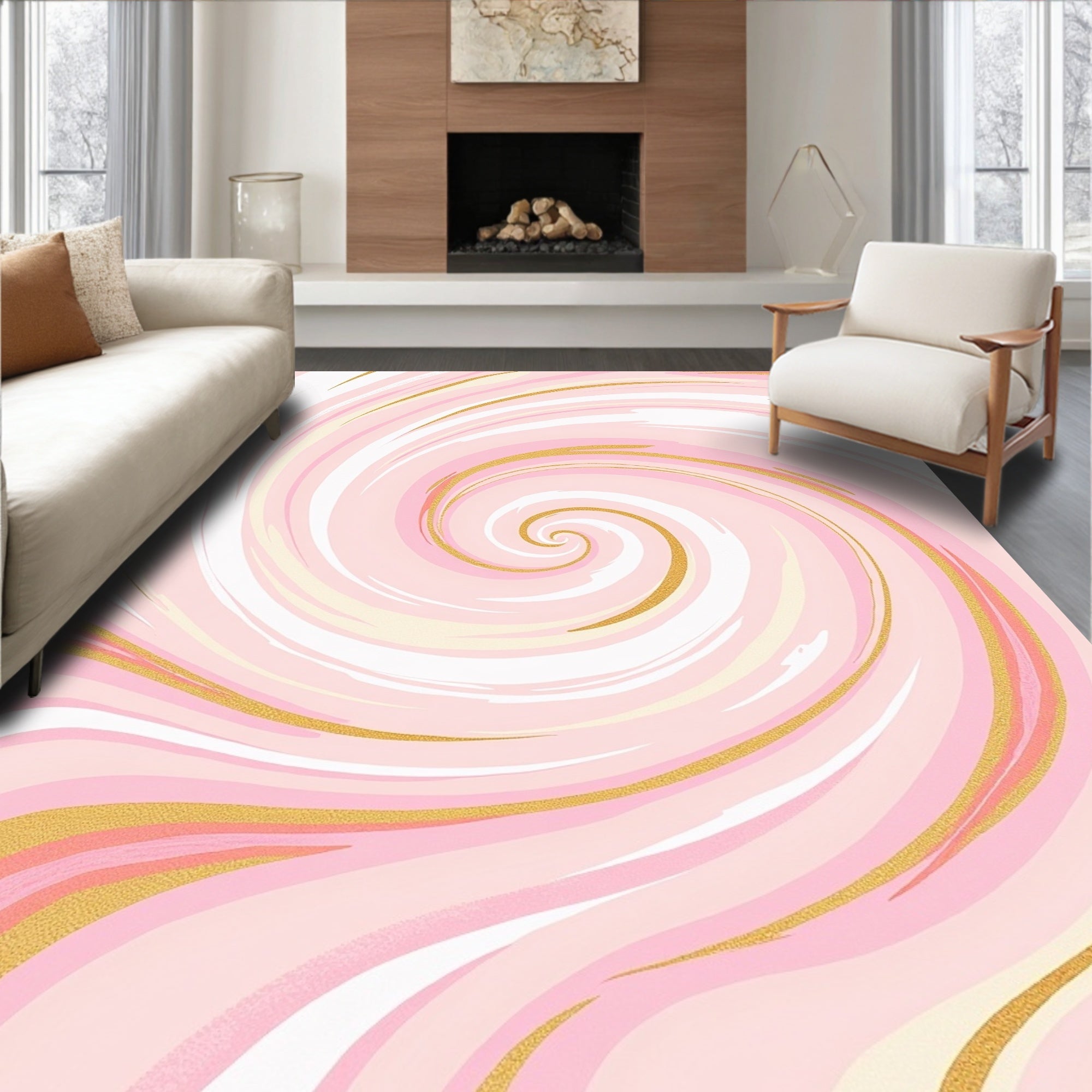Pink Gold Swirl Marbling Rug
