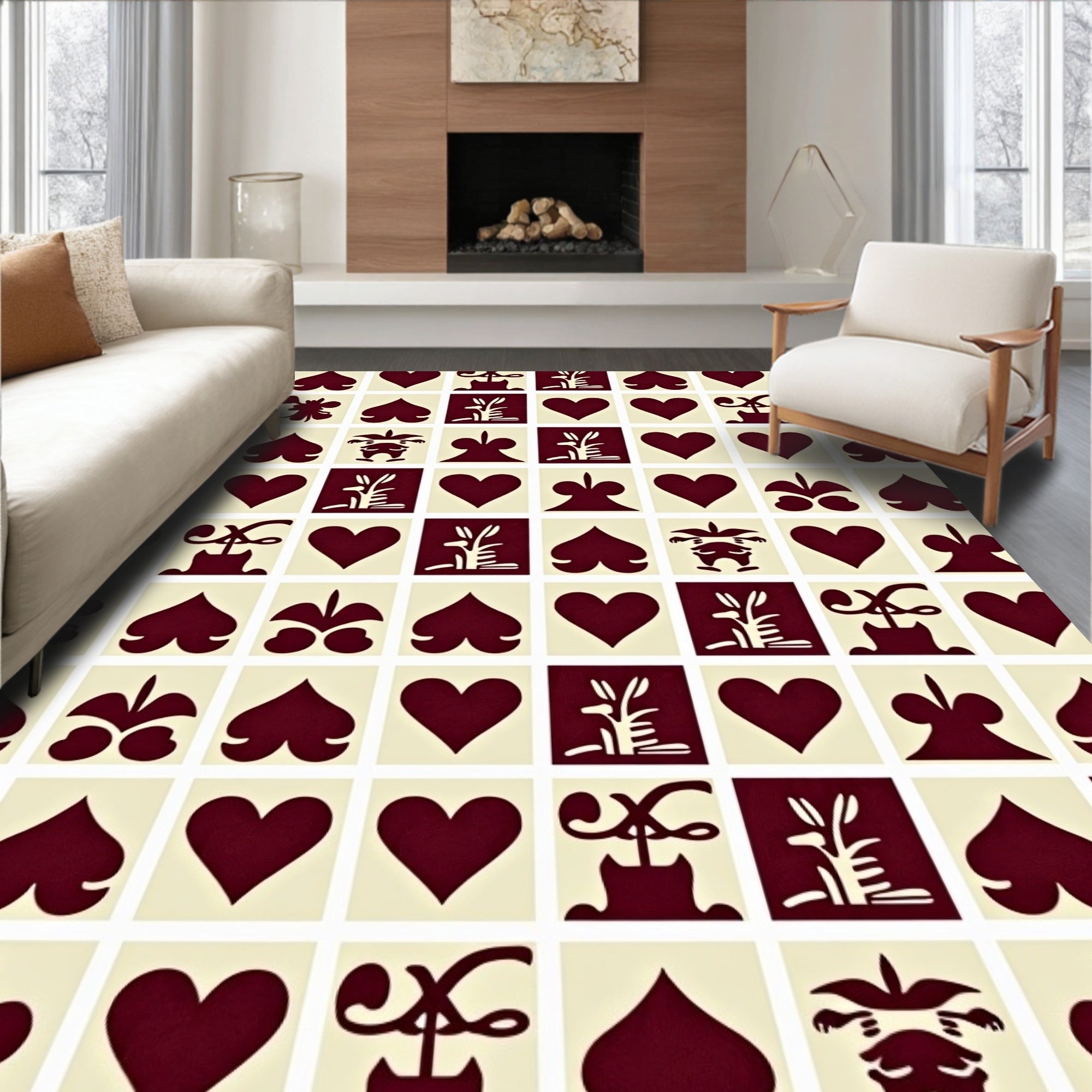 Deep Red Court Card Squares Rug
