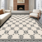 Minimalist Cream Floral Diamond Border Rug