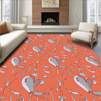 Coral Gray Whimsical Floral Swirls Rug
