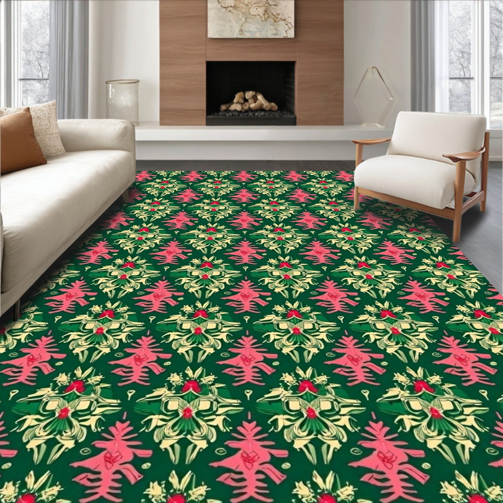 Emerald Pink Floral Medallion Symmetry Rug