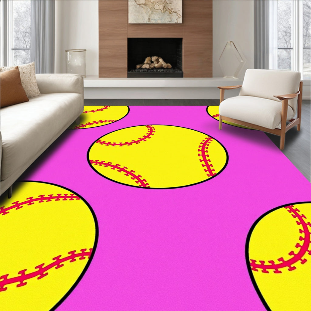 Bright Yellow Softball Stitch Repeat Rug