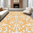 Golden White Flourish Scroll Medallion Rug