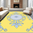 Light Blue Floral Scroll Yellow Medallion Rug