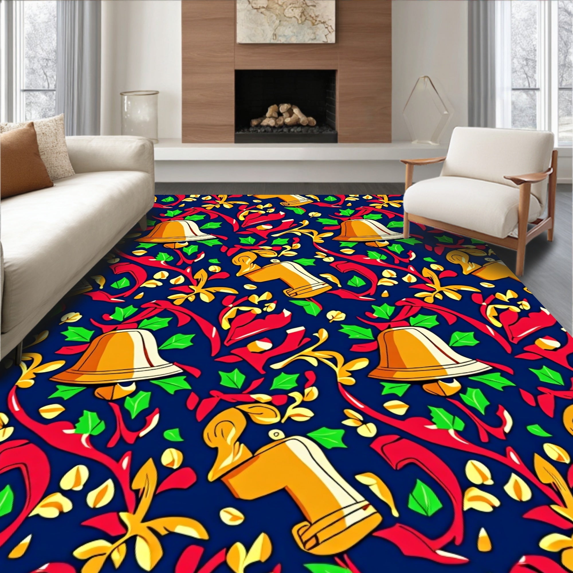 Golden Bell Holly Berry Garland Rug