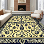 Traditional Yellow Blue Floral Center Medallion Rug