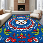 Joyful Blue White Red Floral Dog Face Rug