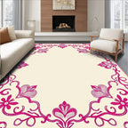 Ornate Pink Floral Scroll Frame Rug