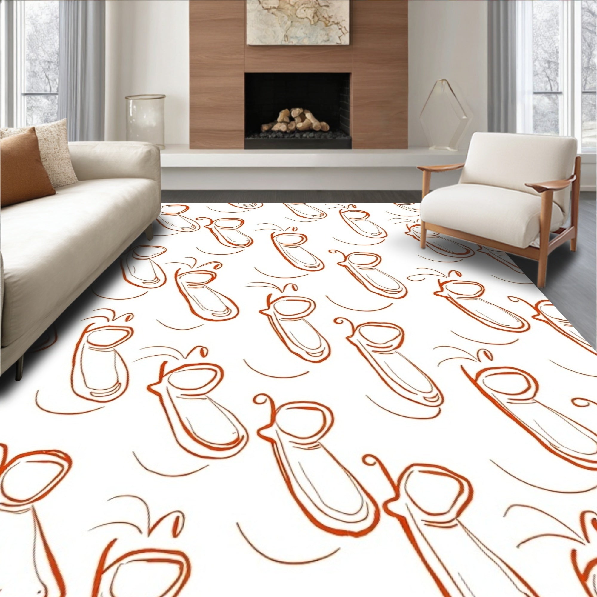 Rusty Red Whimsical Snail Trail Rug