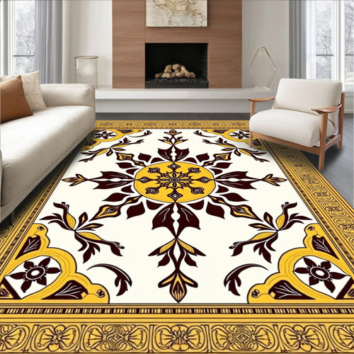 Antique Yellow Medallion Floral Border Rug