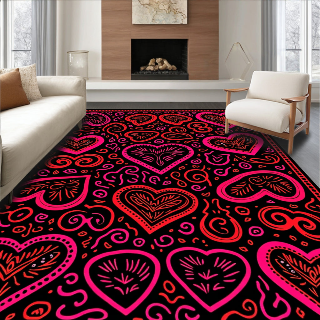 Bold Red Pink Heart Medallion Rug