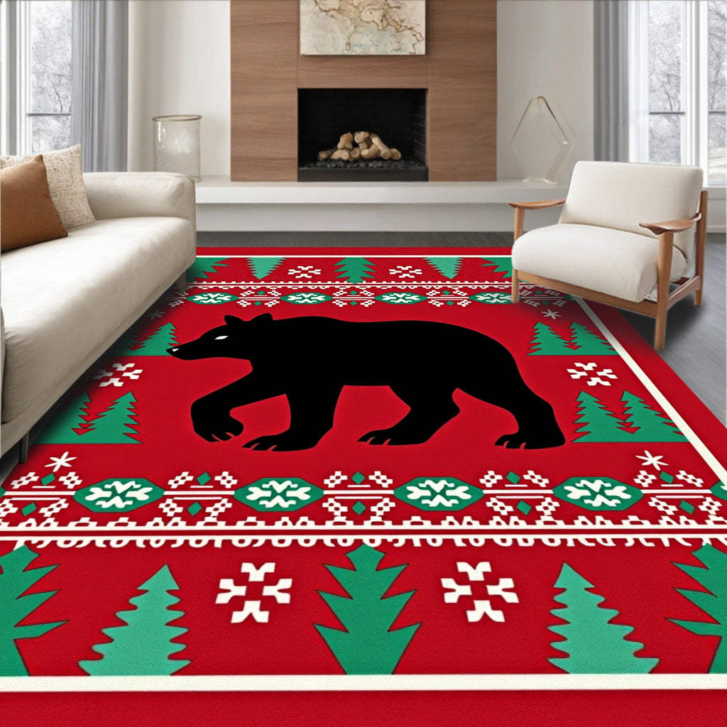 Winter Bear Forest Folk Art Rug