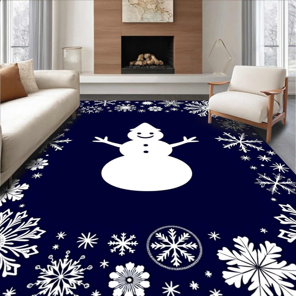 Winter White Snowman Snowflake Border Rug