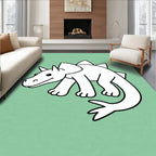 Cute White Dinosaur On Green Background Rug