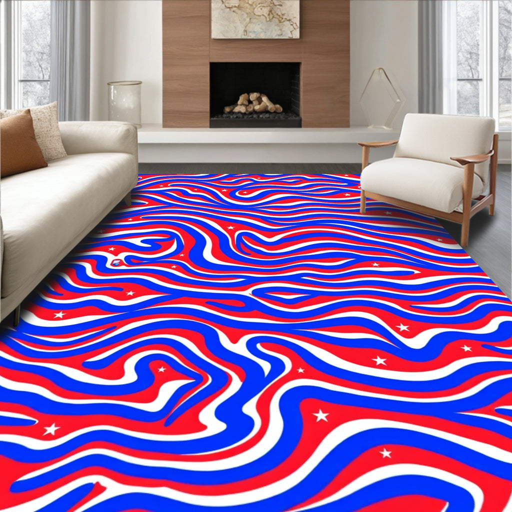 Patriotic Wavy Star Field Rug