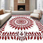 Crimson Sunburst Leaf Vine Rug