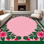 Pink Floral Garland Border Rug