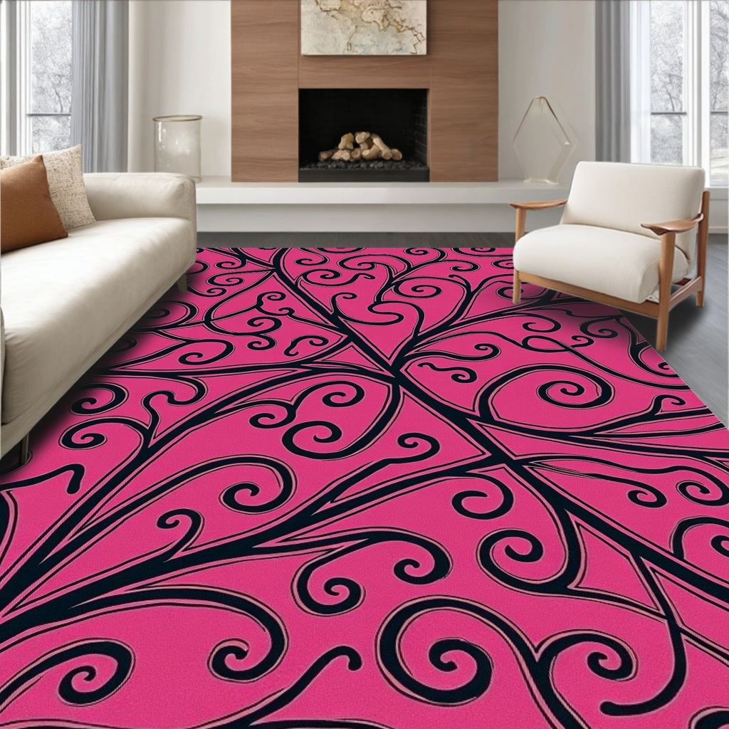 Crimson Black Swirl Vine Rug