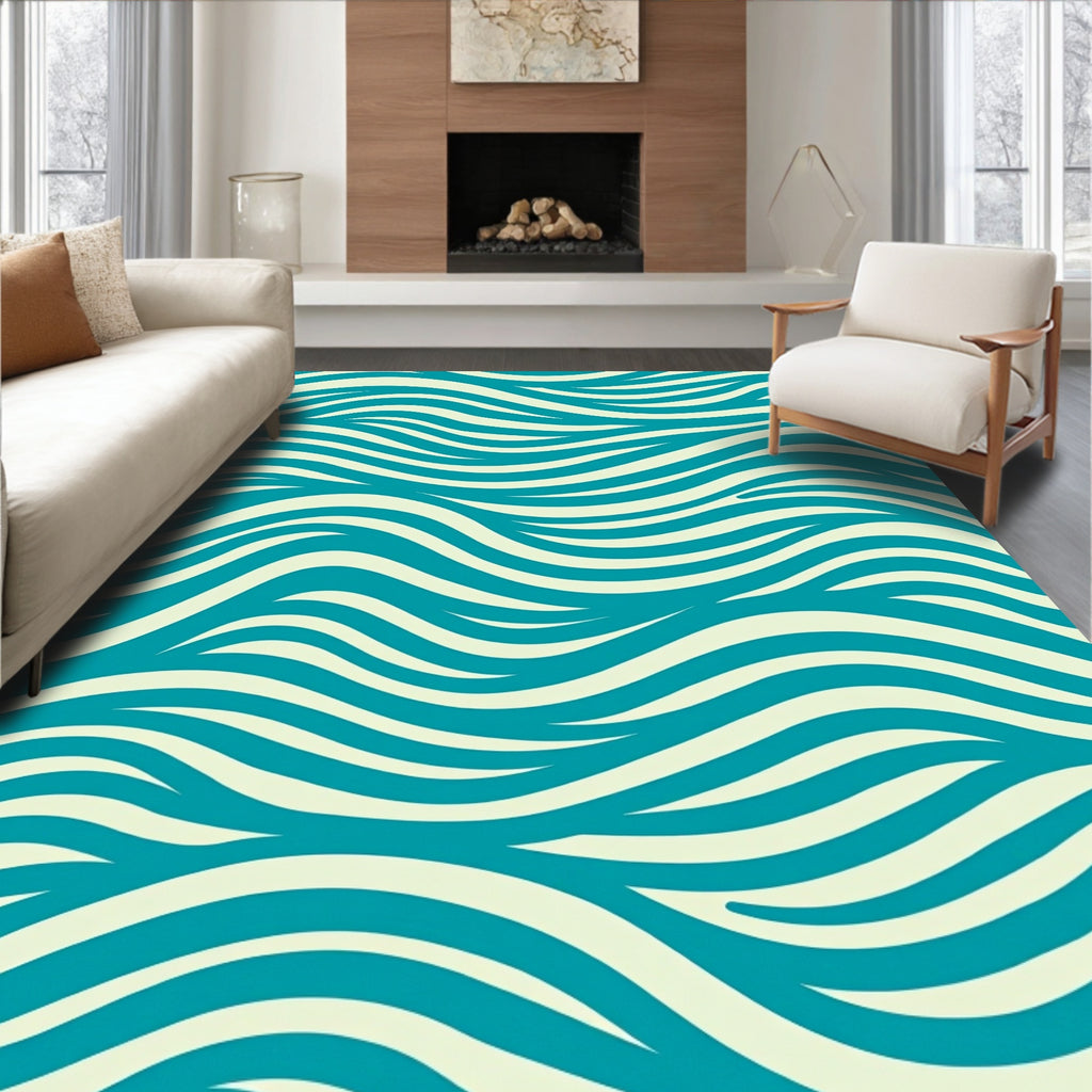 Ocean Blue Creamy Waves Rug