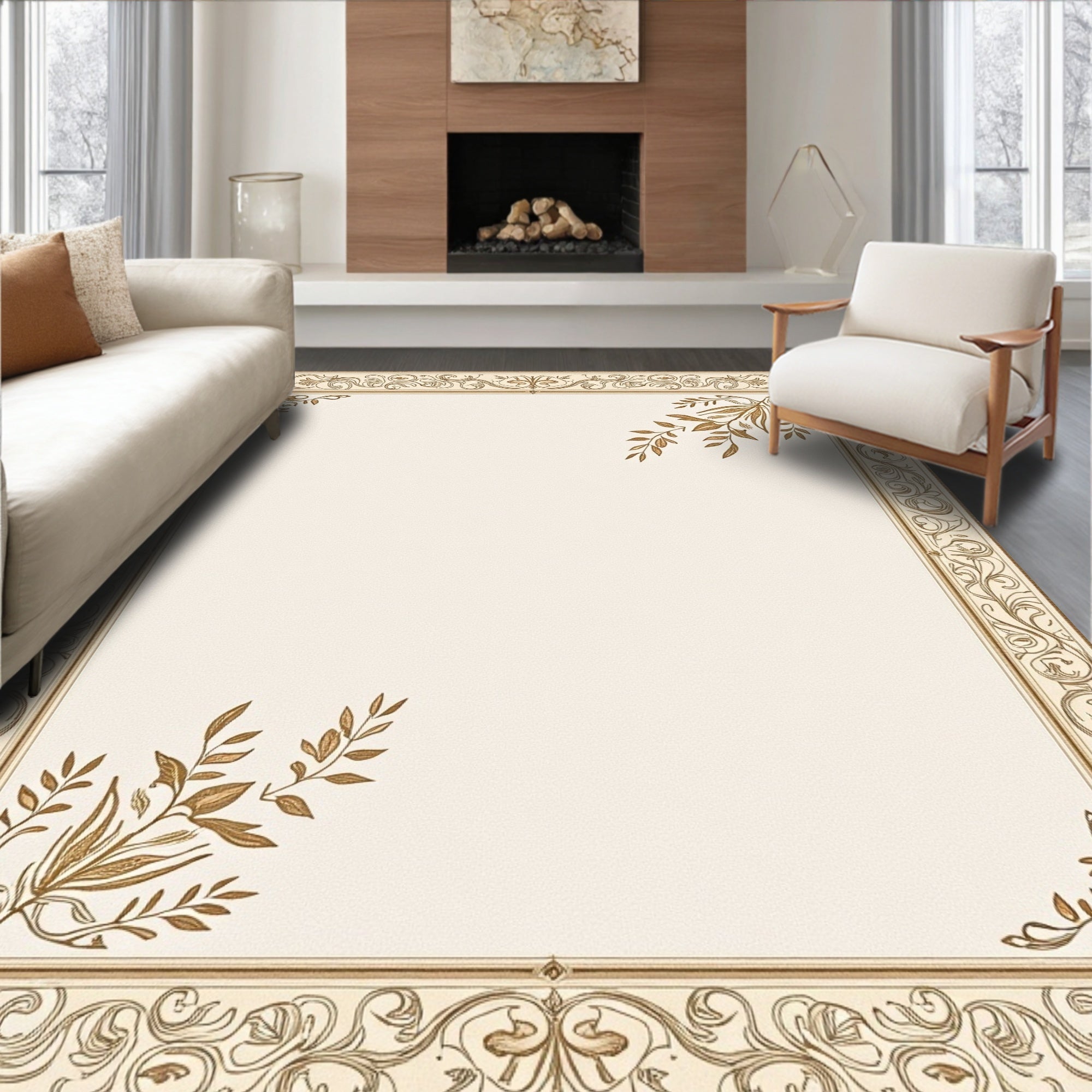 Ornate Gold Leaf Border Rug