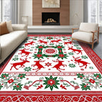 Red Green Reindeer Poinsettia Medallion Rug