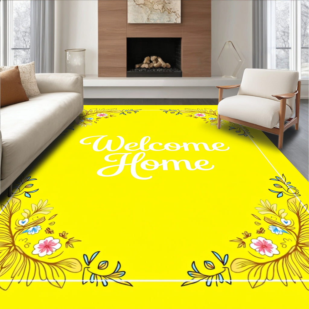 Golden Yellow Floral Corner Accents Rug