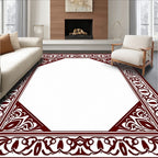 Maroon Elaborate Floral Octagon Frame Rug