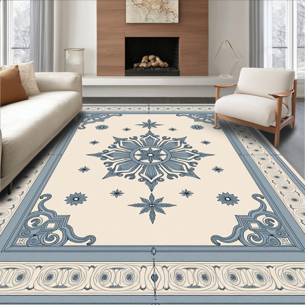 Vintage Blue Medallion Floral Border Rug