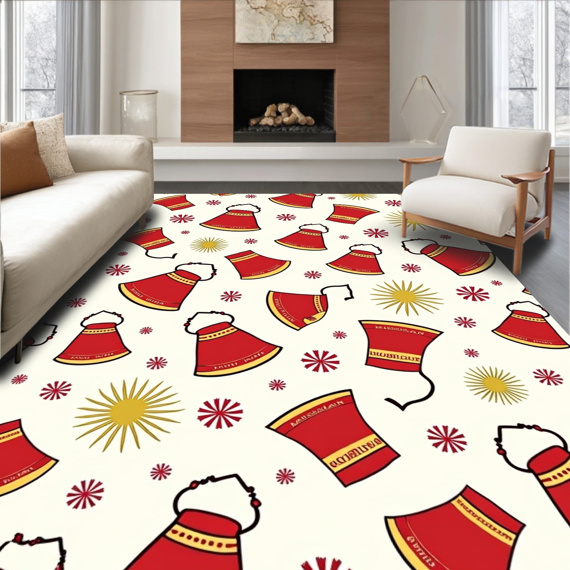 Crimson Bells Sunburst Repeating Motif Rug