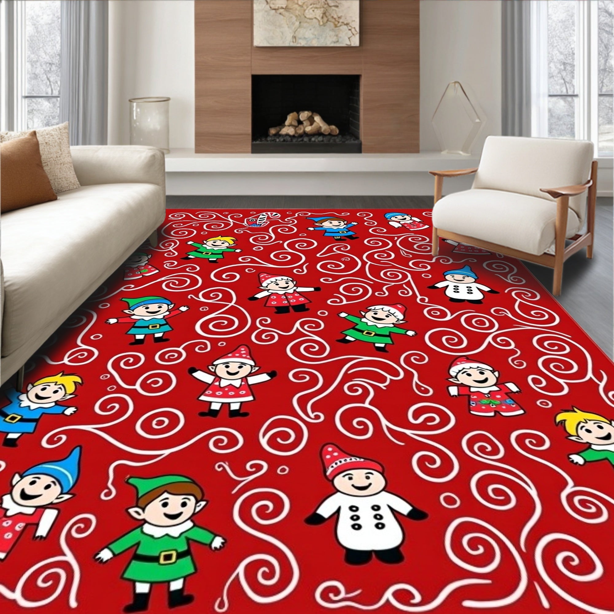 Merry Elves with Candy Cane Swirls Rug