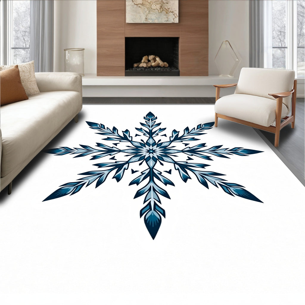 Deep Blue Snowflake Mandala Rug
