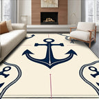 Navy Anchor Nautical Rope Cream Rug