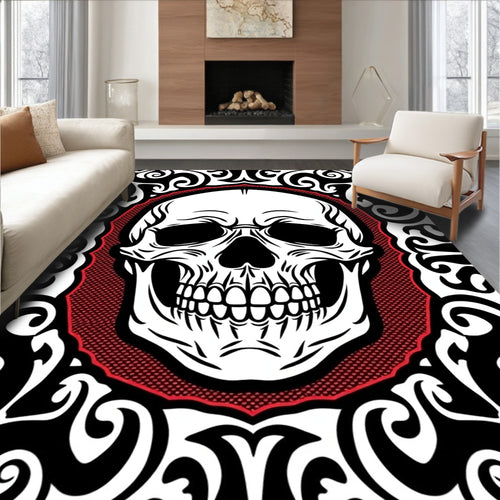 Black Crimson Skull Ornate Rug