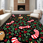 Cute Sloth Candy Cane Holly Holiday Rug